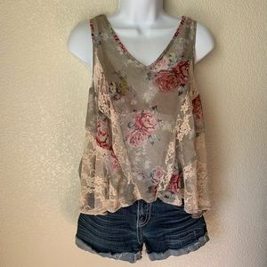 Lovely Day V-Neck Lace and Floral Tank Top